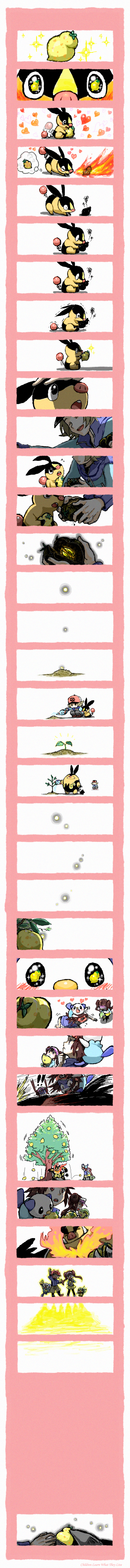 10s 1girl 2boys absurdres berry berry_(pokemon) blush comic emboar food fruit gen_5_pokemon heart highres hilbert_(pokemon) long_image mariemon multiple_boys nate_(pokemon) nintendo pignite pokemon pokemon_(creature) pokemon_bw pokemon_bw2 rosa_(pokemon) silent_comic smile snivy sparkle speech_bubble tall_image tepig thought_bubble truth