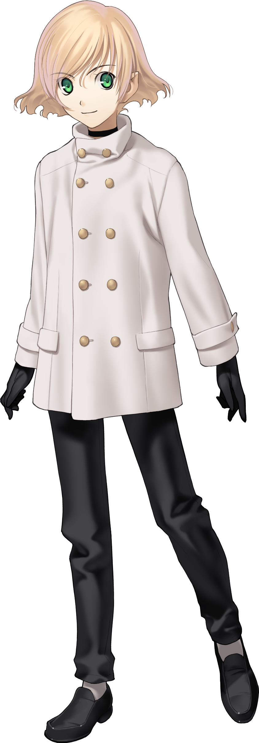 1boy absurdres black_gloves blonde_hair coat full_body game_cg gloves green_eyes highres koyama_hirokazu lugh_beowulf mahou_tsukai_no_yoru male_focus pointy_ears short_hair solo transparent_background trap