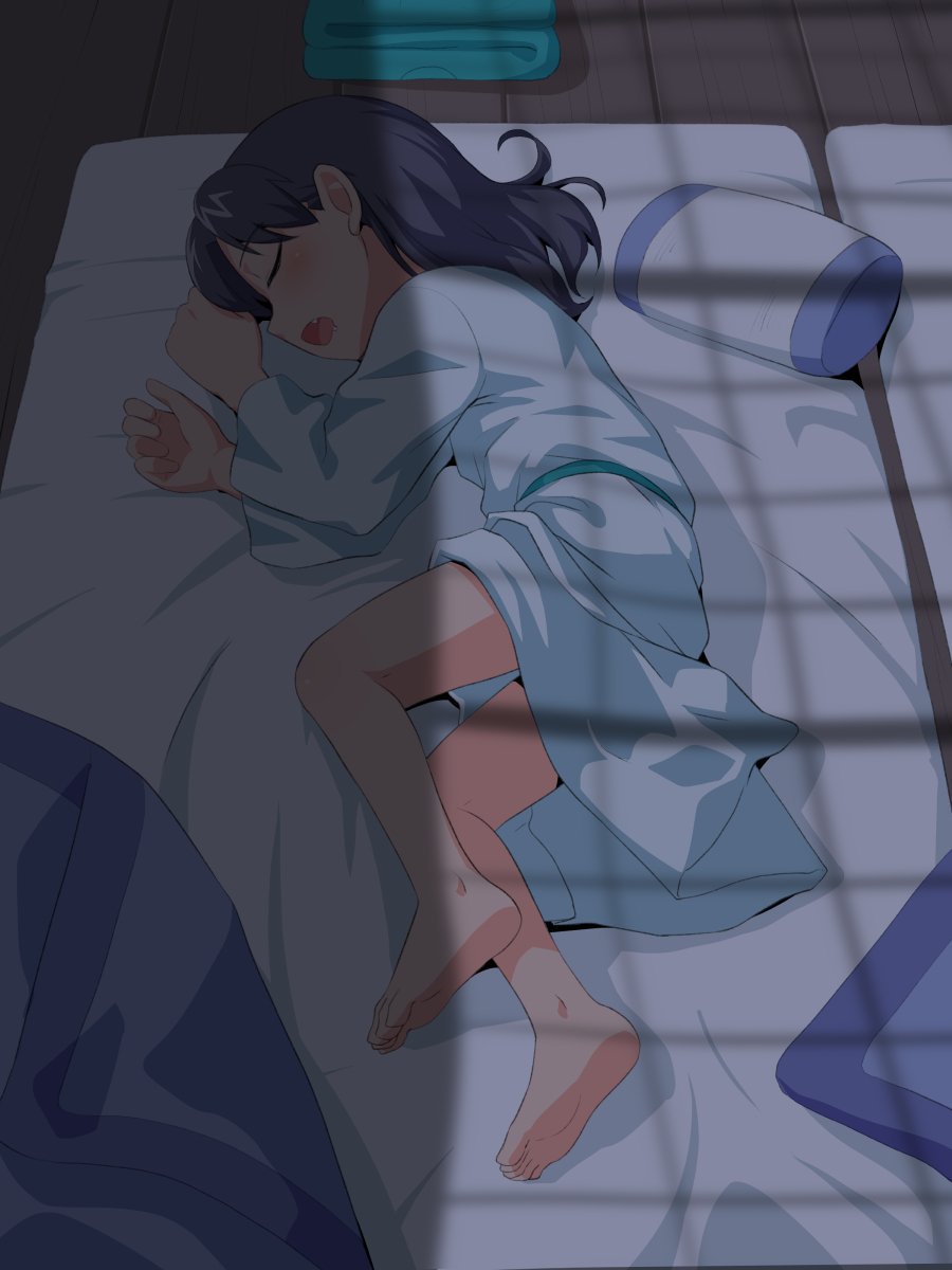 1boy barefoot child feet highres long_hair male_focus nagiichi open_mouth rakudai_ninja_rantarou settsuno_kirimaru sleeping solo solo_focus