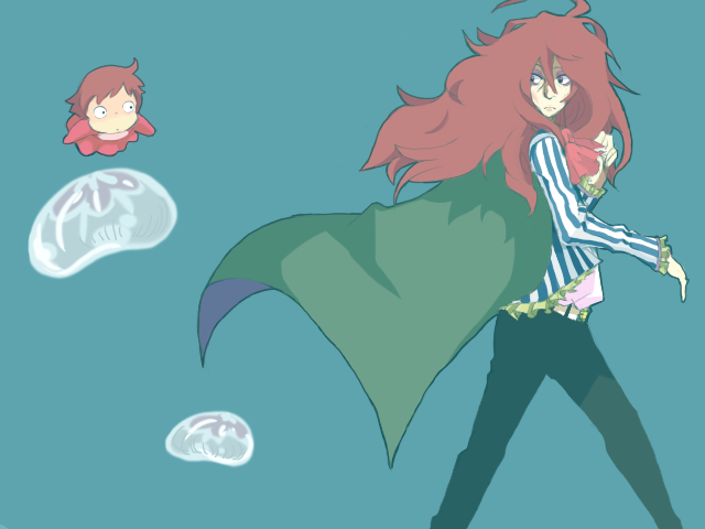 00s child fujimoto gake_no_ue_no_ponyo long_hair ponyo red_hair striped studio_ghibli
