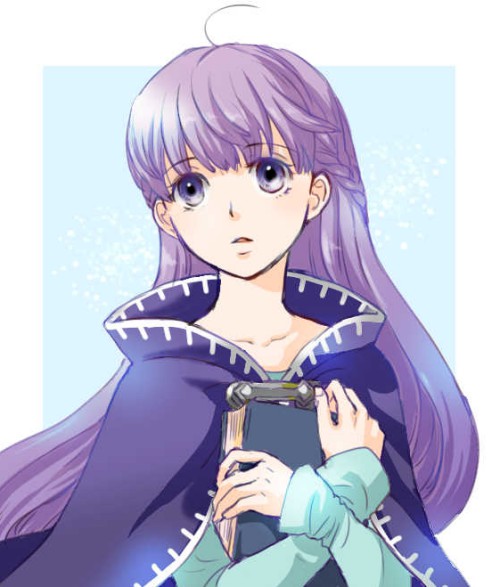 1girl blue_dress book cloak dress fire_emblem fire_emblem:_the_binding_blade holding holding_book hugging_book hugging_object long_hair nintendo purple_cloak purple_eyes purple_hair solo sophia_(fire_emblem) usachu_now very_long_hair