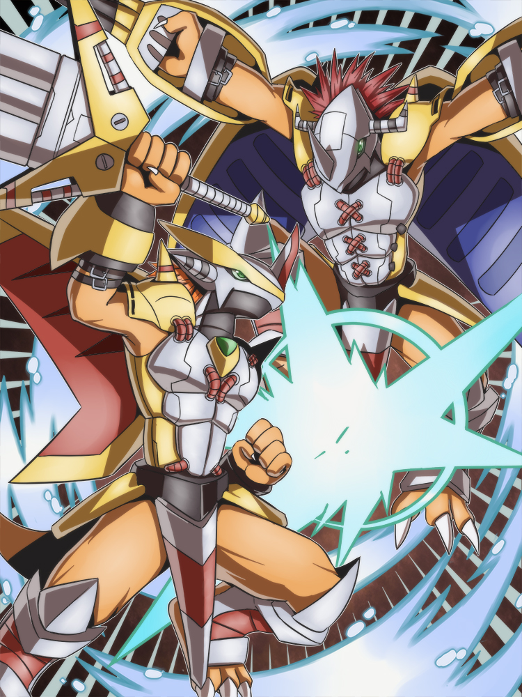 armor digimon digimon_(creature) dragon_boy green_eyes muscular muscular_male victorygreymon wargreymon