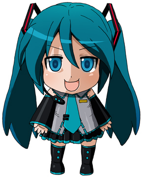 1girl :d bad_source black_skirt black_sleeves black_thighhighs blue_eyes blue_hair blue_necktie blue_trim collared_shirt commentary_request cosplay detached_sleeves grey_shirt hair_between_eyes hatsune_miku headset kigurumi legs_apart long_hair long_sleeves looking_at_viewer lowres maso_(ascii_art) mikudayo miniskirt necktie open_mouth pleated_skirt shirt skirt smile solo standing thighhighs tie_clip twintails v-shaped_eyebrows very_long_hair vocaloid zettai_ryouiki