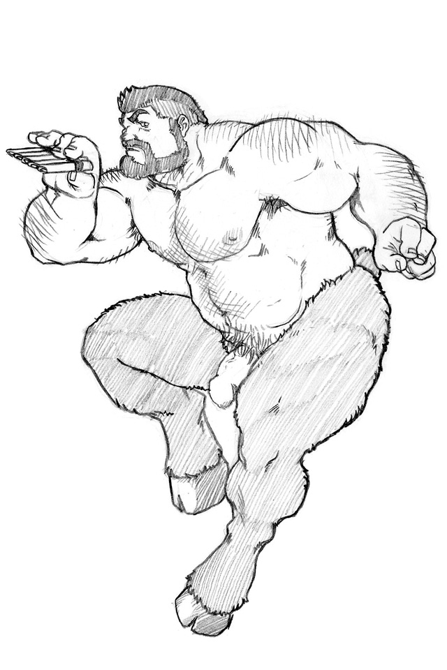 1boy armpit_hair armpit_hair_peek back_hair bara beard brown_fur facial_hair flaccid full_beard full_body goat_legs goat_tail graphite_(medium) greyscale grisser_art hairy large_pectorals looking_at_viewer male_focus mature_male monochrome monster_boy muscular muscular_male navel nymph original pectorals penis profile satyr short_hair solo sparse_chest_hair stomach strongman_waist thick_arm_hair thick_eyebrows thick_navel_hair traditional_media uncensored