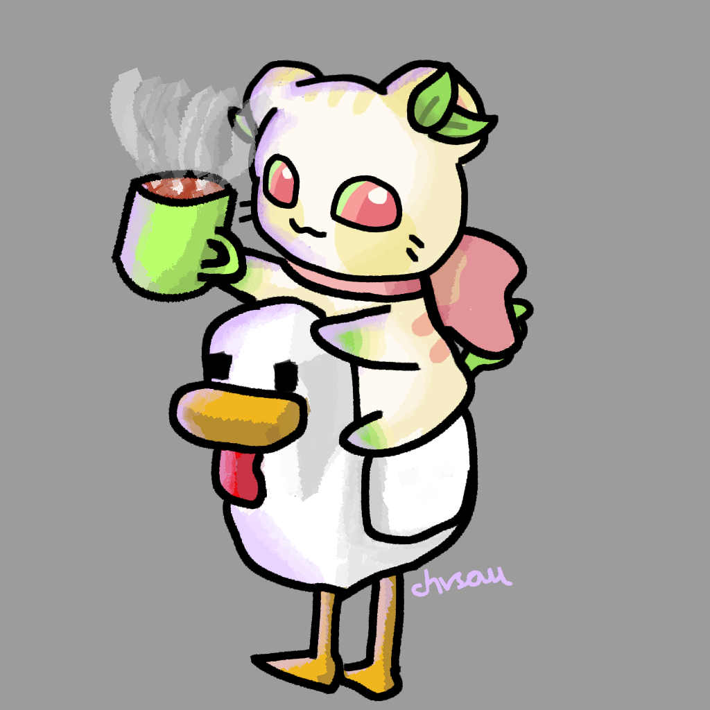 artist_name bird chibi chicken chicken_(minecraft) chicken_jockey ferret hot_chocolate limon_(laimu) minecraft non-web_source pink_eyes pink_ribbon ribbon uwu vinesauce