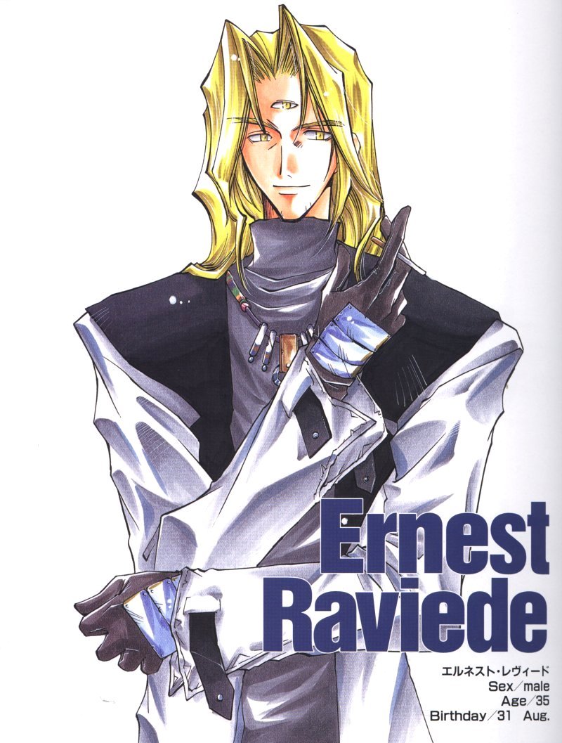 00s 1990s_(style) 1boy azuma_mayumi blonde_hair character_name cloak ernest_raviede gloves male_focus retro_artstyle scan solo star_ocean star_ocean_ex star_ocean_the_second_story yellow_eyes