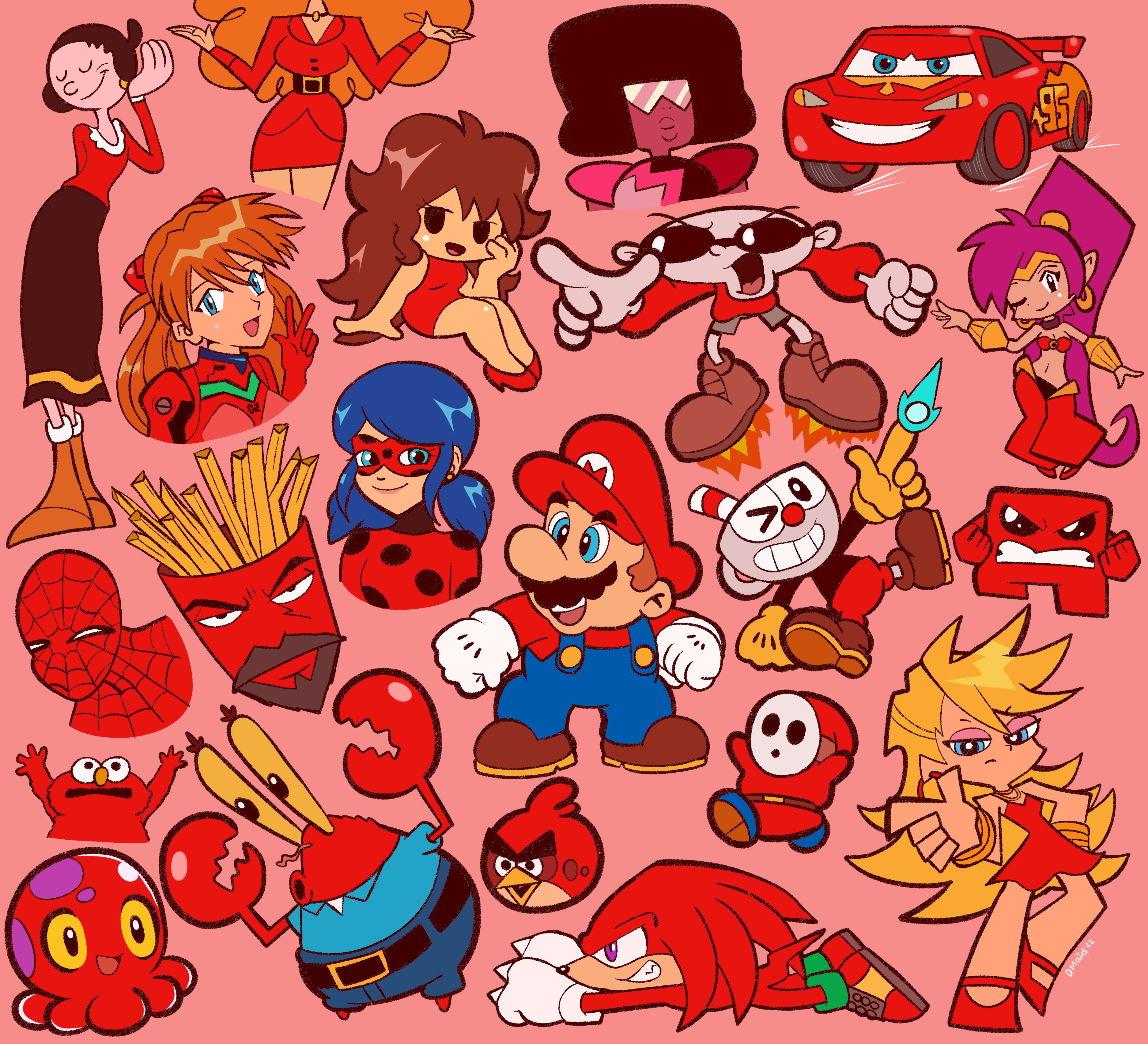 6+boys 6+girls = absurdres adult_swim angry_birds aqua_teen_hunger_force black_hair blonde_hair blue_eyes bodysuit breasts cars_(movie) cartoon_network codename:_kids_next_door crab crossover cuphead cuphead_(game) dark_skin dress elmo friday_night_funkin' frylock garnet_(steven_universe) girlfriend_(friday_night_funkin') gloves grin hat highres hood knuckles_the_echidna ladybug_(character) lightning_mcqueen long_hair looking_at_viewer marinette_dupain-cheng mario mario_(series) marvel mask meat_boy mecha_pilot_suit meme midriff miraculous_ladybug mr._krabs multiple_boys multiple_girls must neon_genesis_evangelion nickelodeon nintendo numbuh_1 olive_oyl_(popeye) one_eye_closed overalls panty_&_stocking_with_garterbelt panty_(psg) plugsuit_(evangelion) pointing ponytail popeye_the_sailor powerpuff_girls purple_hair rebuild_of_evangelion red_(angry_birds) red_background red_dress red_shirt sara_bellum sesame_street shantae shantae_(series) shirt shy_guy simple_background smile sonic_(series) sonic_the_hedgehog_(classic) sonic_the_hedgehog_3 souryuu_asuka_langley spider-man spider-man_(series) spongebob_squarepants_(series) squid squid_baron steven_universe sunglasses super_mario_bros._1 super_mario_bros._2 super_meat_boy trait_connection v very_long_hair wink