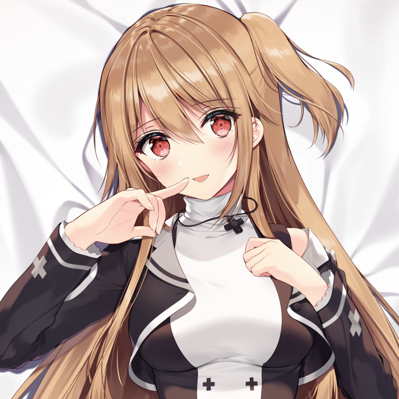 1girl :d black_capelet black_dress blush breasts brown_hair capelet commentary_request cropped cross cross_necklace dress game_club_project greek_cross hair_between_eyes hands_up jewelry lapels long_hair long_sleeves looking_at_viewer necklace necomi notched_lapels one_side_up open_mouth red_eyes smile solo turtleneck turtleneck_dress two-tone_dress upper_body virtual_youtuber white_dress yumesaki_kaede_(game_club_project)