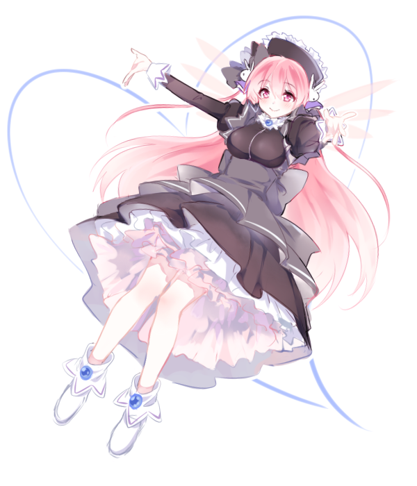 1girl bad_id bad_twitter_id black_dress blush dress female_focus frilled_dress frills hair_ornament long_hair long_sleeves mery_(yangmalgage) misha misha_(pita_ten) pink_eyes pink_hair pita_ten rabbit_hair_ornament smile solo very_long_hair