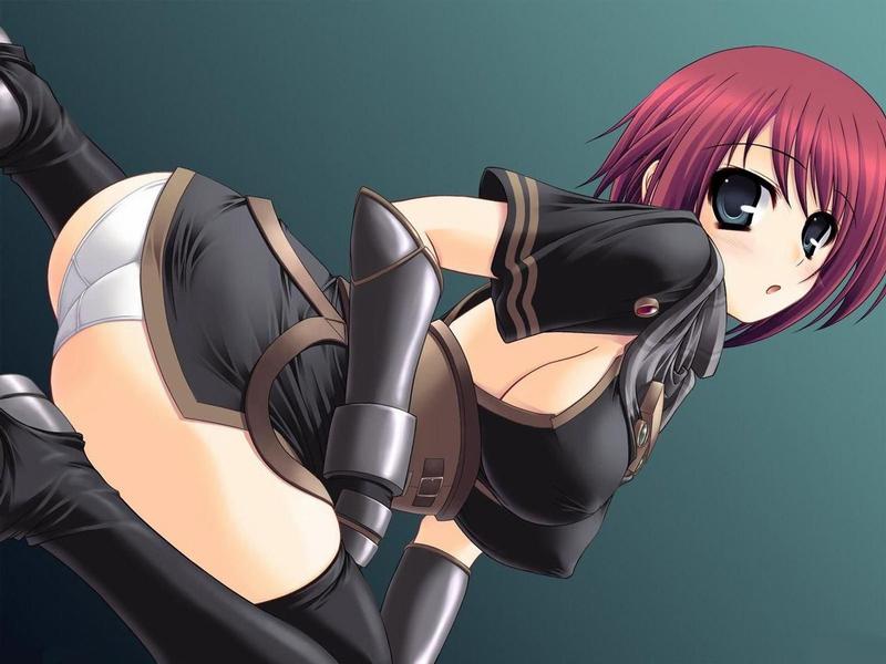 abu armor ass blue_eyes breasts elbow_gloves covered_erect_nipples gloves legs nel_zelpher panties red_hair sideboob square_enix star_ocean star_ocean_till_the_end_of_time thighhighs underwear wariza