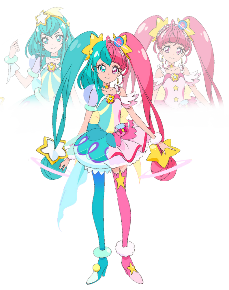 1girl aqua_eyes aqua_hair blue_choker choker cure_milky cure_star dress fusion hagoromo_lala heterochromia hoshina_hikaru magical_girl multicolored_hair pink_choker pink_eyes pink_hair precure solo star_(symbol) star_choker star_ornament star_twinkle_precure twintails