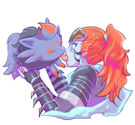 armor colored_skin earrings fuuma_kotarou gen_5_pokemon grey_skin holding holding_pokemon jewelry kotaro_fuuma licking nintendo pokemon pokemon_(creature) pokemon_conquest ponytail red_hair scarf sengoku_musou zorua
