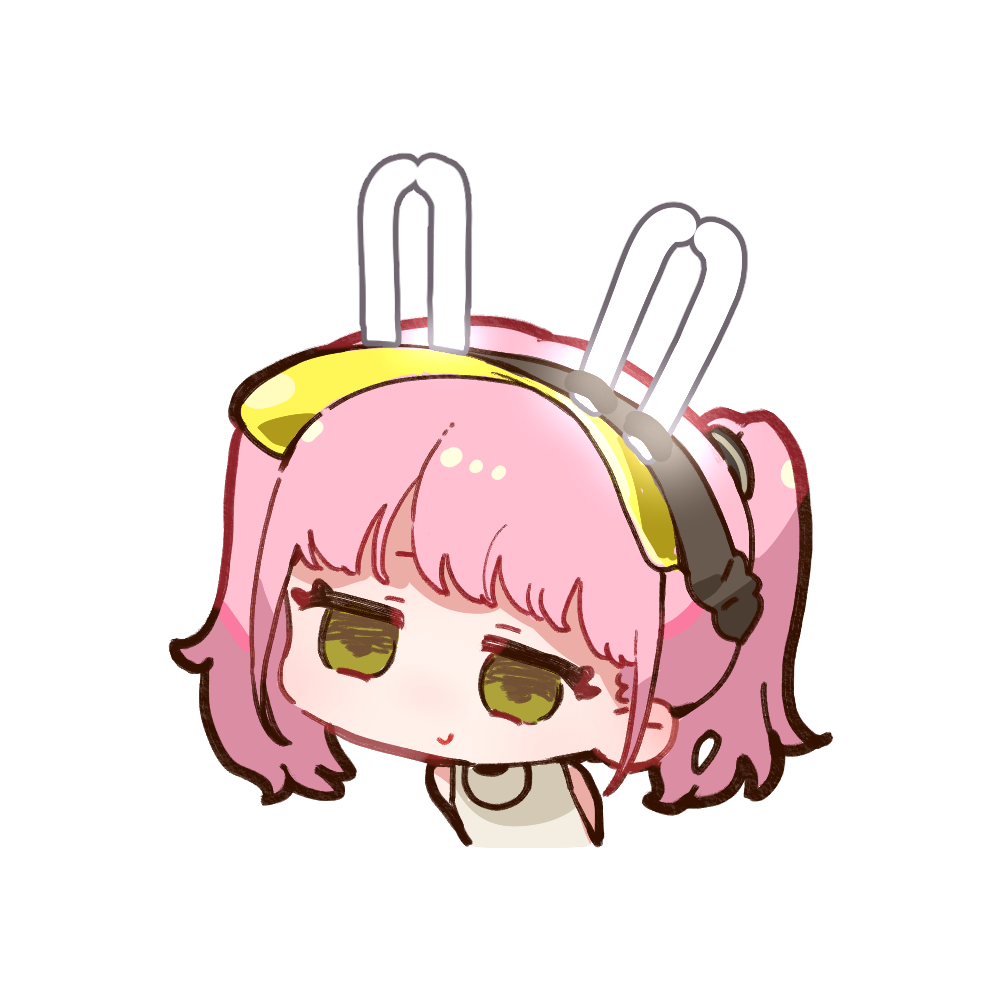 1girl arms_behind_back artist_request chibi chibi_only chinese_commentary girls&#039;_frontline girls&#039;_frontline_neural_cloud glowstick green_eyes looking_at_viewer official_art pink_hair second-party_source smile solo taisch_(neural_cloud) visor_cap