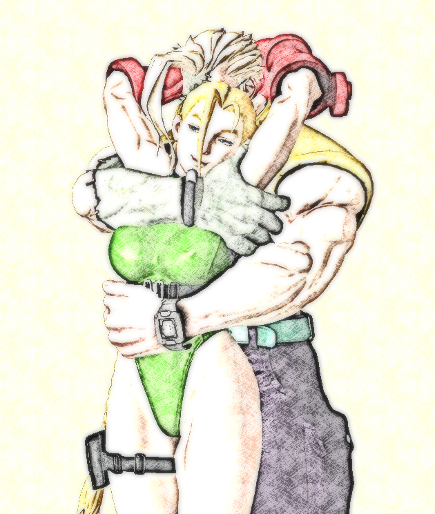 beret bracelet cammy_white cargo_pants charlie_nash colored_skin forelock glasses grey_skin hat holster jewelry leotard looking_to_the_side pants street_fighter street_fighter_alpha street_fighter_ii street_fighter_v street_fighter_zero_(series) twintails vest watch