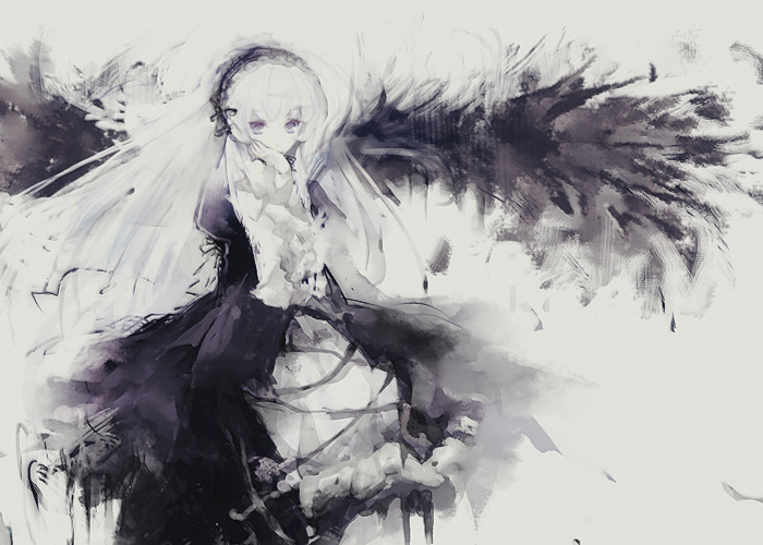 00s bad_id bad_pixiv_id gothic_lolita icc lolita_fashion purple_eyes ribbon rozen_maiden solo suigintou white_hair wings