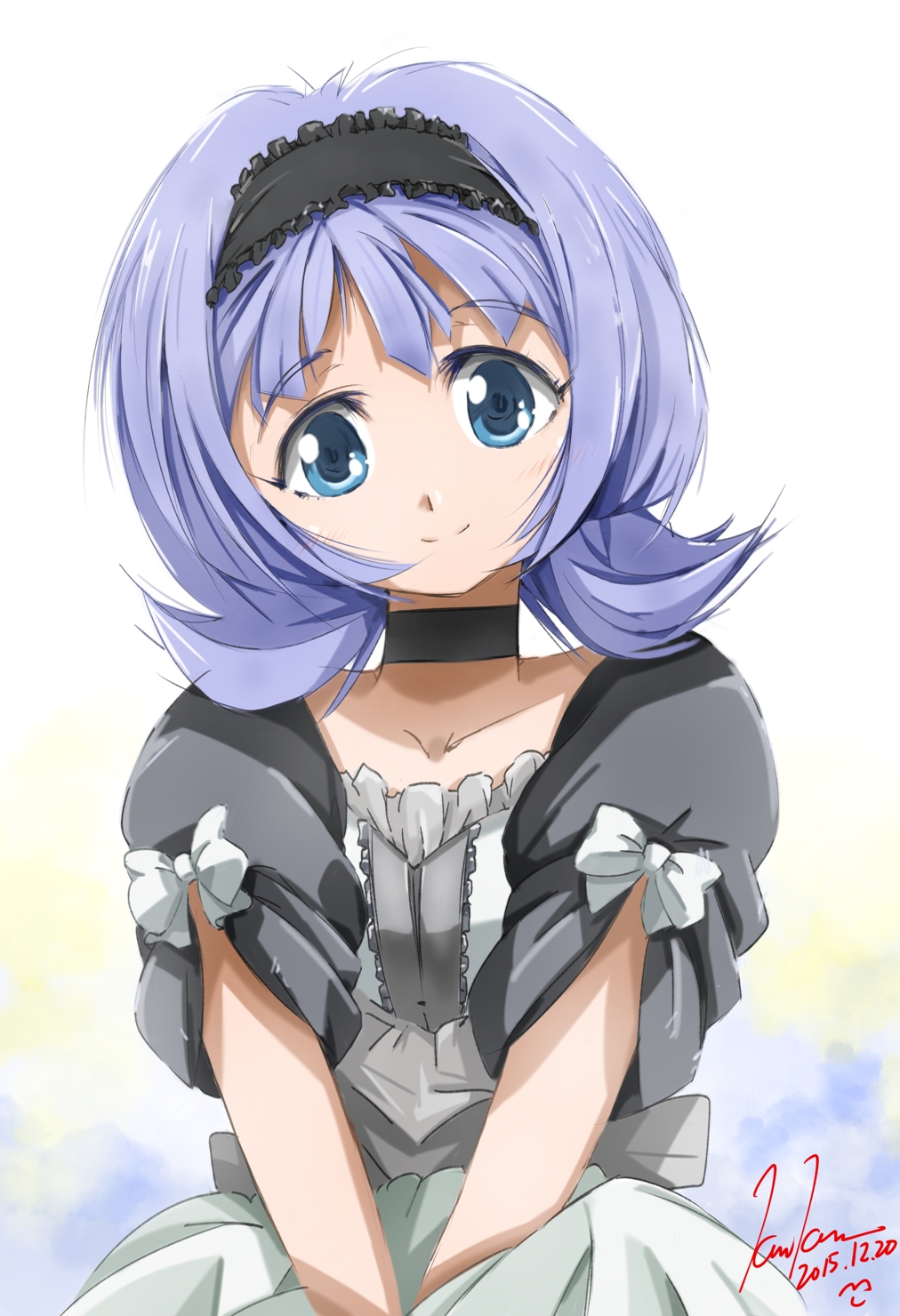 1girl almiria_bauduin blue_eyes choker female_focus gundam gundam_tekketsu_no_orphans highres kem_kem looking_at_viewer purple_hair smile solo