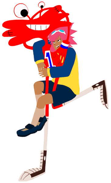 2boys cartoon_network creature crossover dark_skin foster&#039;s_home_for_imaginary_friends full_body inazuma_eleven inazuma_eleven_(series) multiple_boys red_hair soccer_uniform socks sportswear tsunami_jousuke wilt
