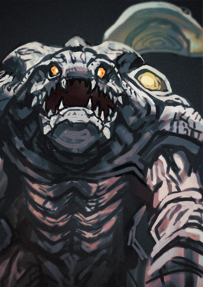 alien energy flying glowing glowing_eyes godzilla_(series) godzilla_2000:_millennium highres kaiju looking_at_viewer millennian_ufo no_humans orange_eyes orga_(godzilla) shoulder_cannon space_monster spacecraft toho ufo yagi2013