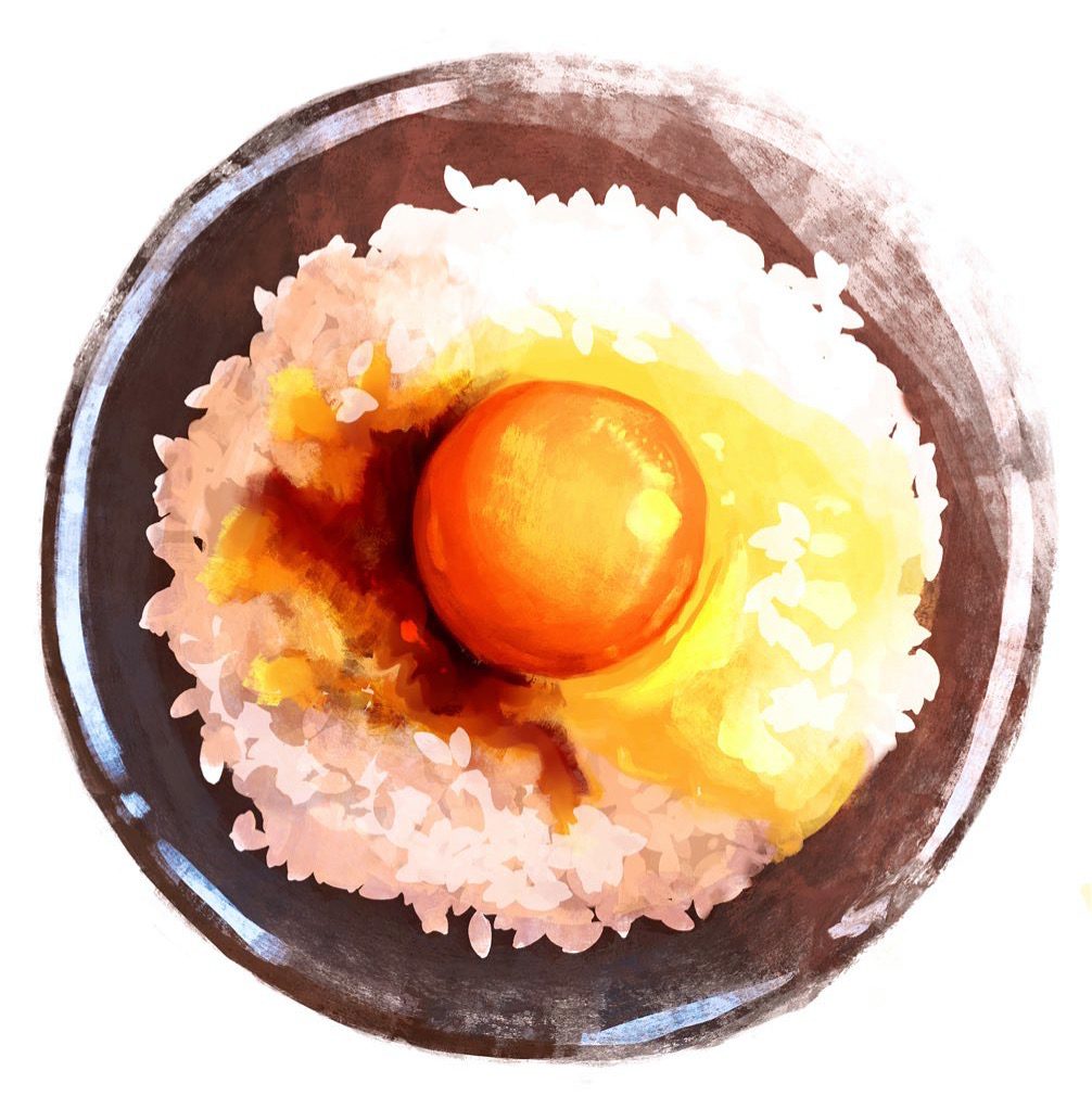 bowl egg_(food) egg_yolk food food_focus no_humans oikawa_2301 original rice rice_bowl simple_background still_life tamagokake_gohan white_background