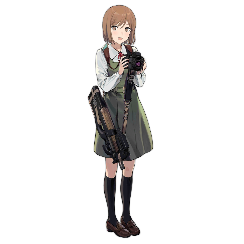 1girl ammunition bad_tag brown_hair bullet bullpup camera crossover dress duoyuanjun fn_5.7x28mm girls&#039;_frontline green_dress gun gunslinger_girl handgun_cartridge henrietta_(gunslinger_girl) high-capacity_magazine horizontal_magazine looking_at_viewer military_cartridge official_art p90 pdw_cartridge personal_defense_weapon pinafore_dress pistol_cartridge see-through_clothes shirt sleeveless sleeveless_dress smiley_face solo submachine_gun thighhighs transparent_background weapon white_shirt