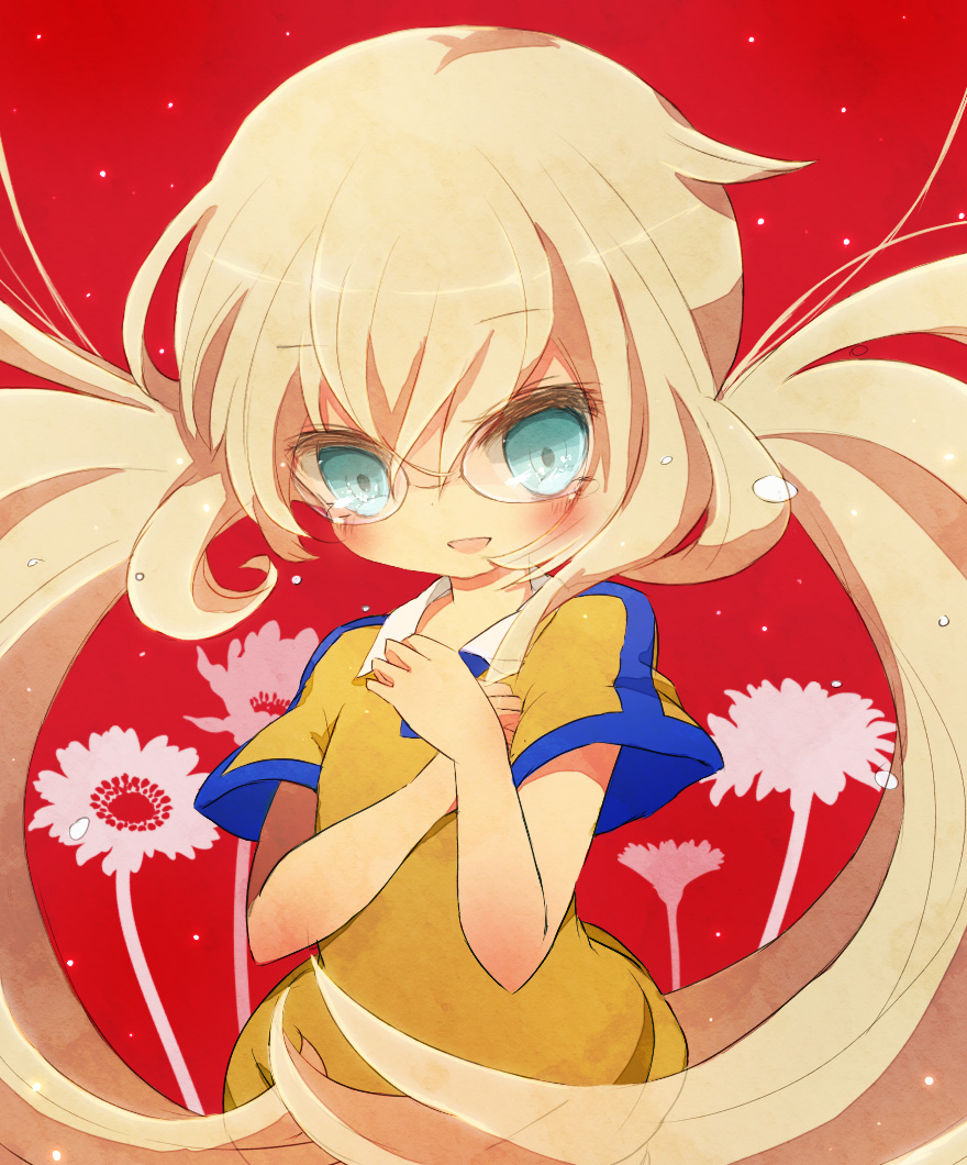 1boy bad_id bad_pixiv_id blue_eyes blush flower fusion glasses inazuma_eleven_(series) inazuma_eleven_go inazuma_eleven_go_chrono_stone jeanne_d&#039;arc_(inazuma_eleven) kirino_ranmaru kirino_ranmaru_(mixi_max_jeanne_d&#039;arc) long_hair male_focus raimon raimon_soccer_uniform soccer_uniform solo sportswear twintails yoshida_(nono_ko)