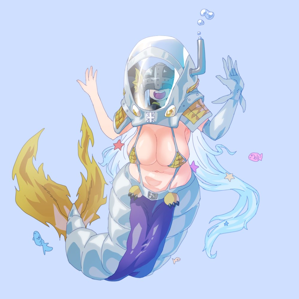1girl angewomon bikini breasts cleavage digimon digimon_(creature) female_focus gerusyu large_breasts navel oridigi original solo submarimon swimsuit