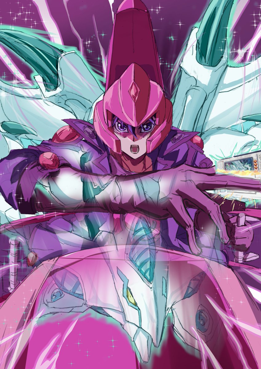 1boy black_hair blue_jacket brown_gloves card d-wheel dragon duel_monster fudo_yusei gloves helmet holding holding_card jacket looking_at_viewer male_focus motor_vehicle motorcycle noppe red_helmet riding shooting_star shooting_star_dragon trading_card yu-gi-oh! yu-gi-oh!_5d&#039;s