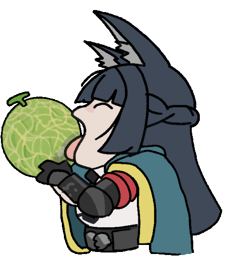 1girl animal_ear_fluff animal_ears animated animated_gif black_gloves black_hair black_necktie blunt_bangs chibi closed_eyes commentary cropped_torso english_commentary food fox_ears fox_girl from_side fruit gloves green_jacket hand_up holding holding_food honeydew_(fruit) hoshimi_miyabi jacket kiss licking long_hair looping_animation melon meme moddeang necktie open_clothes open_jacket saliva shirt solo tongue transparent_background white_shirt yoshi_and_toad_kissing_(meme) zenless_zone_zero