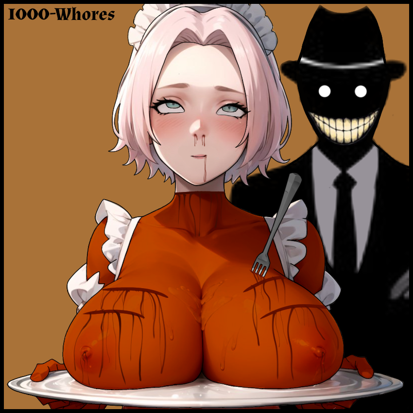 breasts cannibalism cooked corpse death guro haruno_sakura large_breasts looking_at_viewer smiley_face