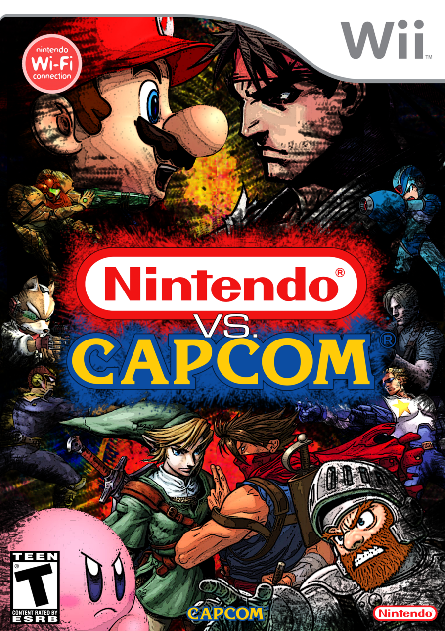 alternate_universe arthur box_art capcom captain_commando captain_commando_(character) captain_falcon f-zero fox_mccloud highres kirby kirby_(series) leon_s._kennedy link makaimura mario mario_(series) mega_man_(series) metroid nintendo resident_evil ryu_(street_fighter) samus_aran sir_arthur_(makaimura) star_fox street_fighter strider_hiryuu super_mario_bros._1 the_legend_of_zelda