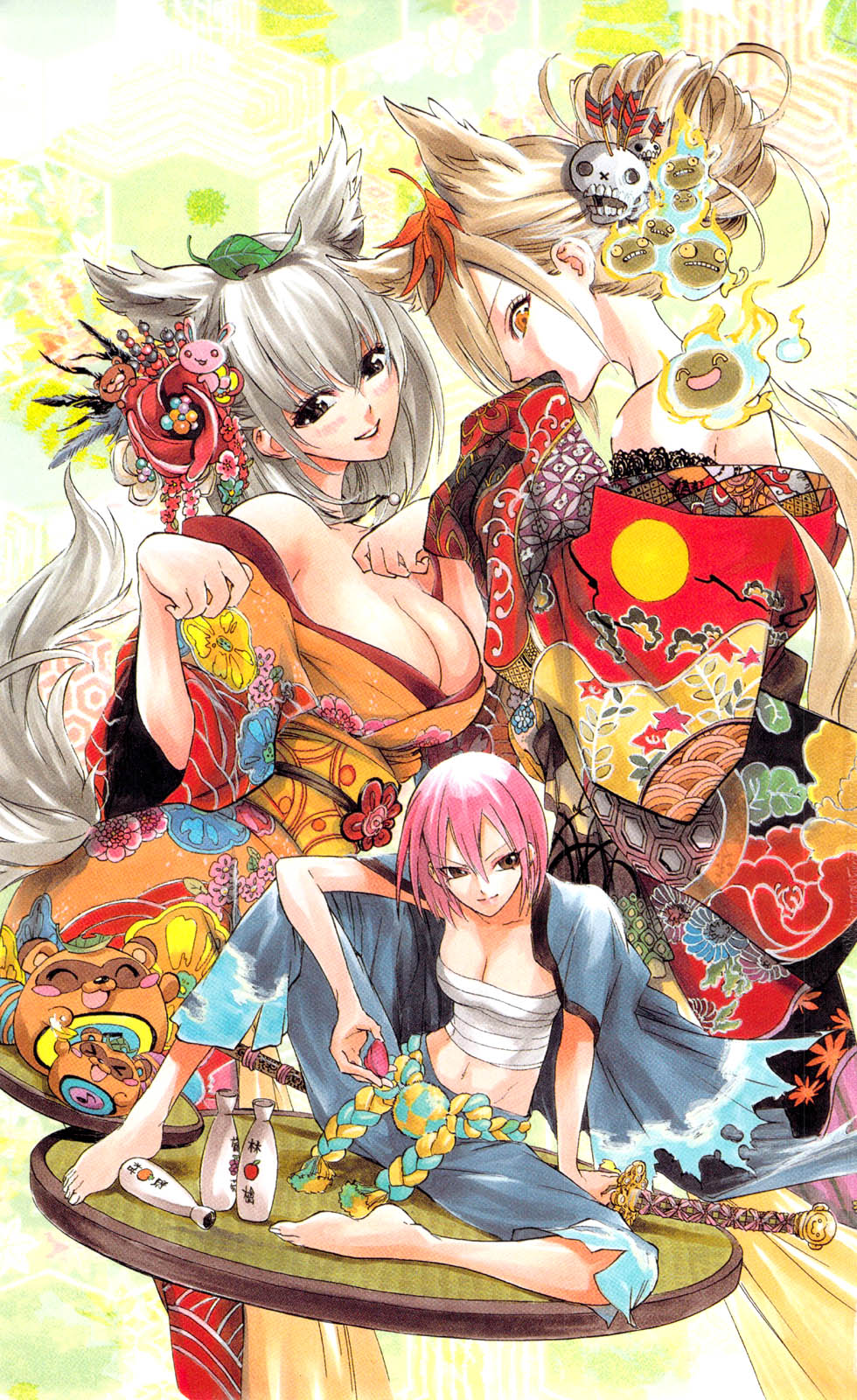 10s binbougami_ga! breasts cleavage highres japanese_clothes kimono large_breasts momiji_(binbougami_ga!) rindou_ranmaru sakura_ichiko