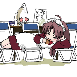1girl accident animated animated_gif brown_hair female_focus futaba_channel long_hair lowres nemui nijiura_maids simple_background solo white_background