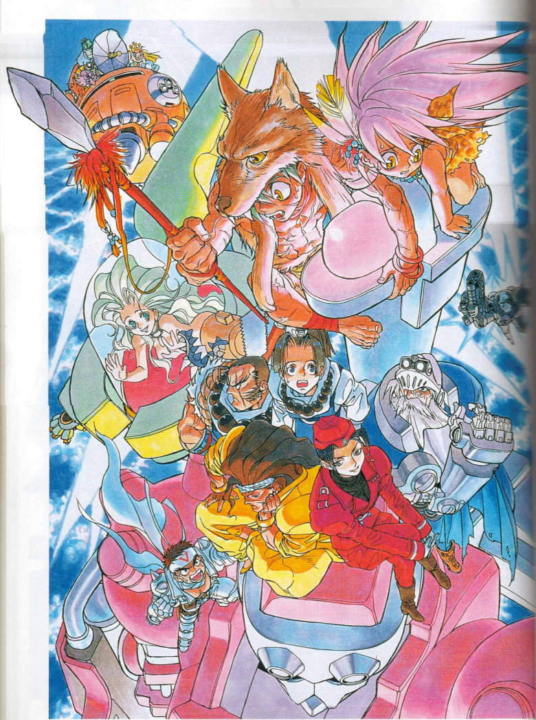 4girls 6+boys annotation_request arieta_(cyberbots) armored_warriors bao_(cyberbots) blodia capcom clothes_writing cyberbots devilot_de_deathsatan_ix dr_stein gawaine_murdock jigoku_daishi mao_(cyberbots) mary_miyabi multiple_boys multiple_girls nishimura_kinu official_art robot santana_laurence saotome_jin