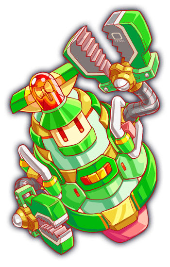alarm_siren alternate_design cel_shading claws crash_fever full_body game_cg green_theme huge_claws looking_at_viewer mechanical_arms mechanical_hands no_humans no_mouth number_print numbered official_alternate_design official_art outline patrine red_eyes red_outline robot saturated simple_background solo square square_print tachi-e transparent_background