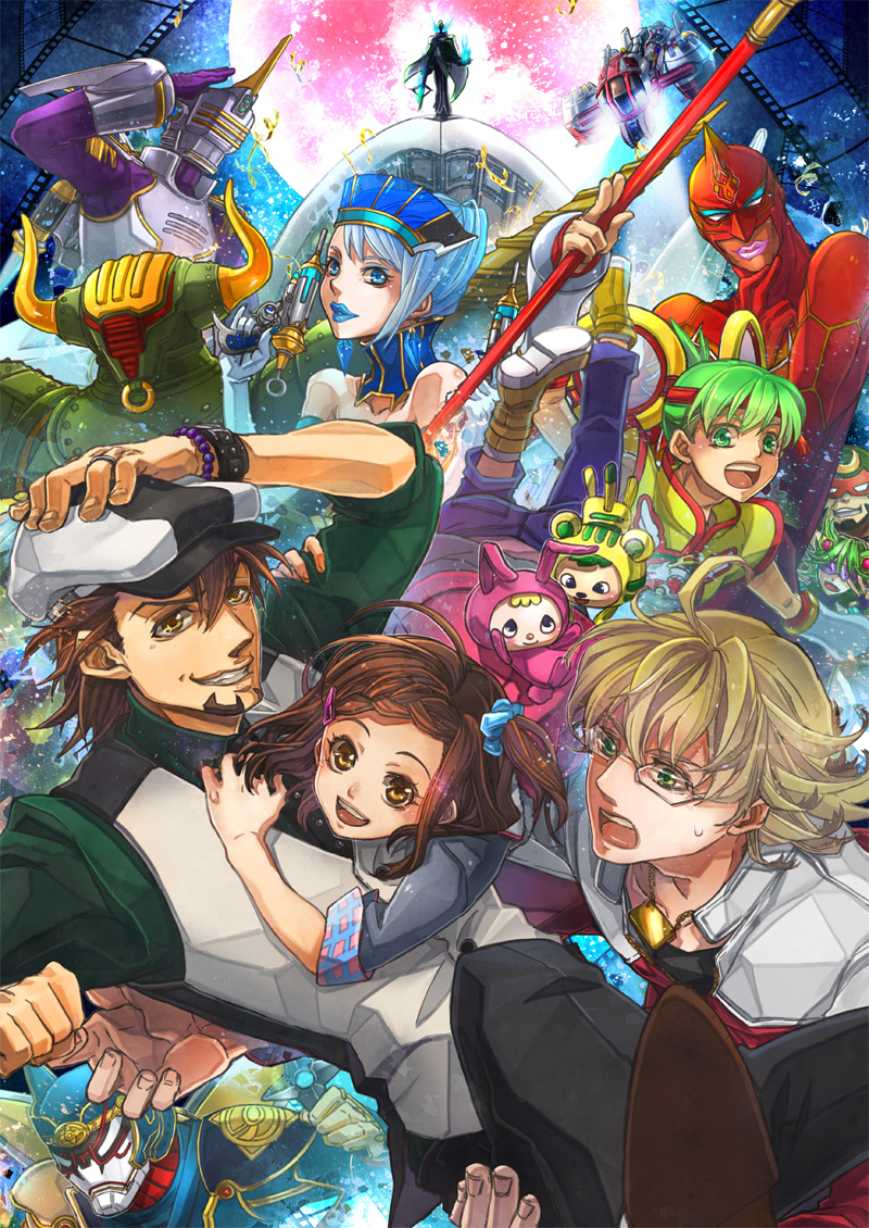 10s 3girls 6+boys :d :o antonio_lopez ball barnaby_brooks_jr. beard blonde_hair blue_eyes blue_hair blue_rose_(tiger_&amp;_bunny) braid braided_bangs brown_eyes brown_hair dragon_kid dress facial_hair fire_emblem_(tiger_&amp;_bunny) glasses green_eyes green_hair hat holding holding_weapon huang_baoling hug ivan_karelin kaburagi_kaede kaburagi_t._kotetsu karina_lyle keith_goodman lab_coat long_sleeves lunatic_(tiger_&amp;_bunny) multiple_boys multiple_girls nathan_seymour ogiko ogiku open_mouth origami_cyclone polearm rock_bison scrunchie shirt silhouette sky_high_(tiger_&amp;_bunny) smile spear superhero_costume surprised t-shirt tiger_&amp;_bunny tora_(tiger_&amp;_bunny) upper_body usa_(tiger_&amp;_bunny) weapon wristband yuri_petrov