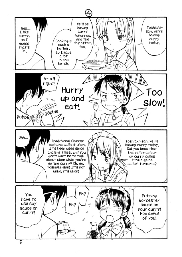 1boy 4girls apron blush comic curry english_text closed_eyes food futaba_channel greyscale hard-translated hidoi hinemosu_notari kudoi long_hair maid maid_apron maid_headdress medoi modoi monochrome multiple_girls nijiura_maids open_mouth soy_sauce spoon tears the_book_about_medoi-san third-party_edit translated twintails