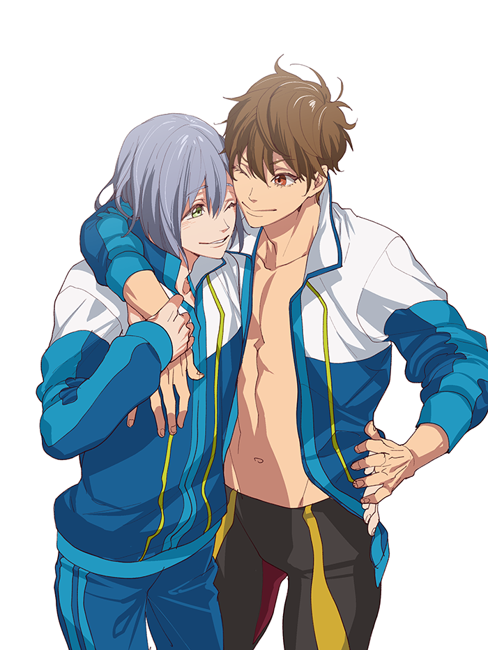 2boys high_speed! kirishima_natsuya male_focus megumi-square multiple_boys serizawa_nao wink