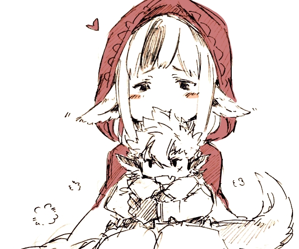 1boy 1girl animal_ears brown_gloves cape father_and_daughter fire_emblem fire_emblem_fates gloves grey_hair hood hood_up hooded_cape hotate_rayan hug keaton_(fire_emblem) long_hair multicolored_hair nintendo red_hood tail two-tone_hair velouria_(fire_emblem) wolf_ears wolf_girl wolf_tail