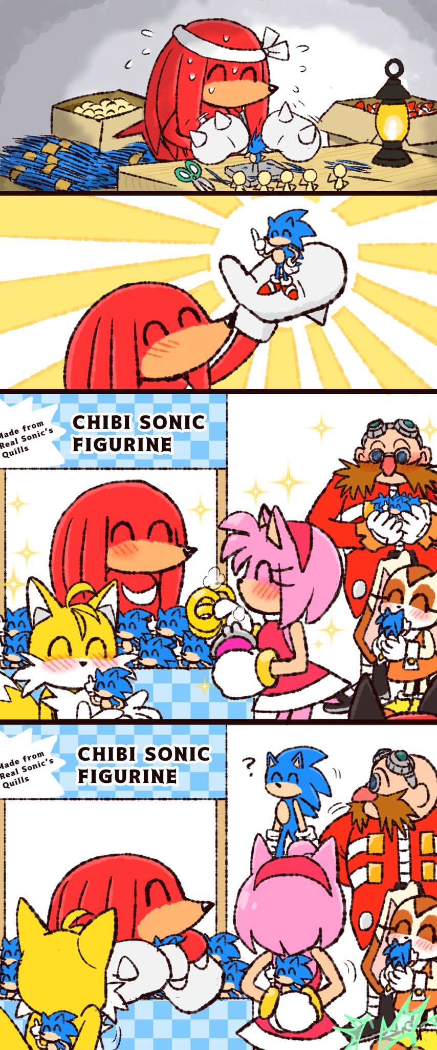 ? ^_^ amy_rose bad_tag blush buying child closed_eyes cream_the_rabbit dr._eggman dress facial_hair figure fox gloves hairband happy hedgehog highres mustache rabbit ring_(sonic) sega shop skirt sonic_(series) sonic_the_hedgehog sunglasses sweatdrop tails_(sonic) wallet yotsumeddd