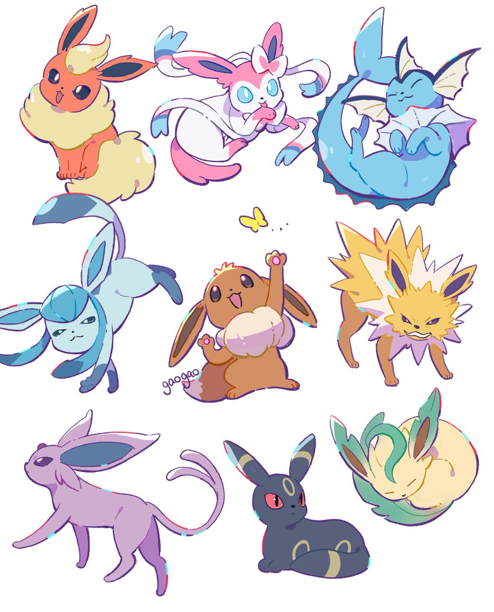 artist_name black_fur black_sclera blue_fur blue_sclera brown_fur bug butterfly closed_eyes closed_mouth colored_sclera eevee espeon evolutionary_line flareon gaogao_(gaogaomegu) gen_1_pokemon gen_2_pokemon gen_4_pokemon gen_6_pokemon glaceon highres insect jolteon leafeon nintendo no_humans open_mouth pink_fur pokemon pokemon_(creature) purple_fur purple_sclera red_fur red_sclera simple_background sleeping sylveon umbreon vaporeon white_background white_fur yellow_butterfly yellow_fur