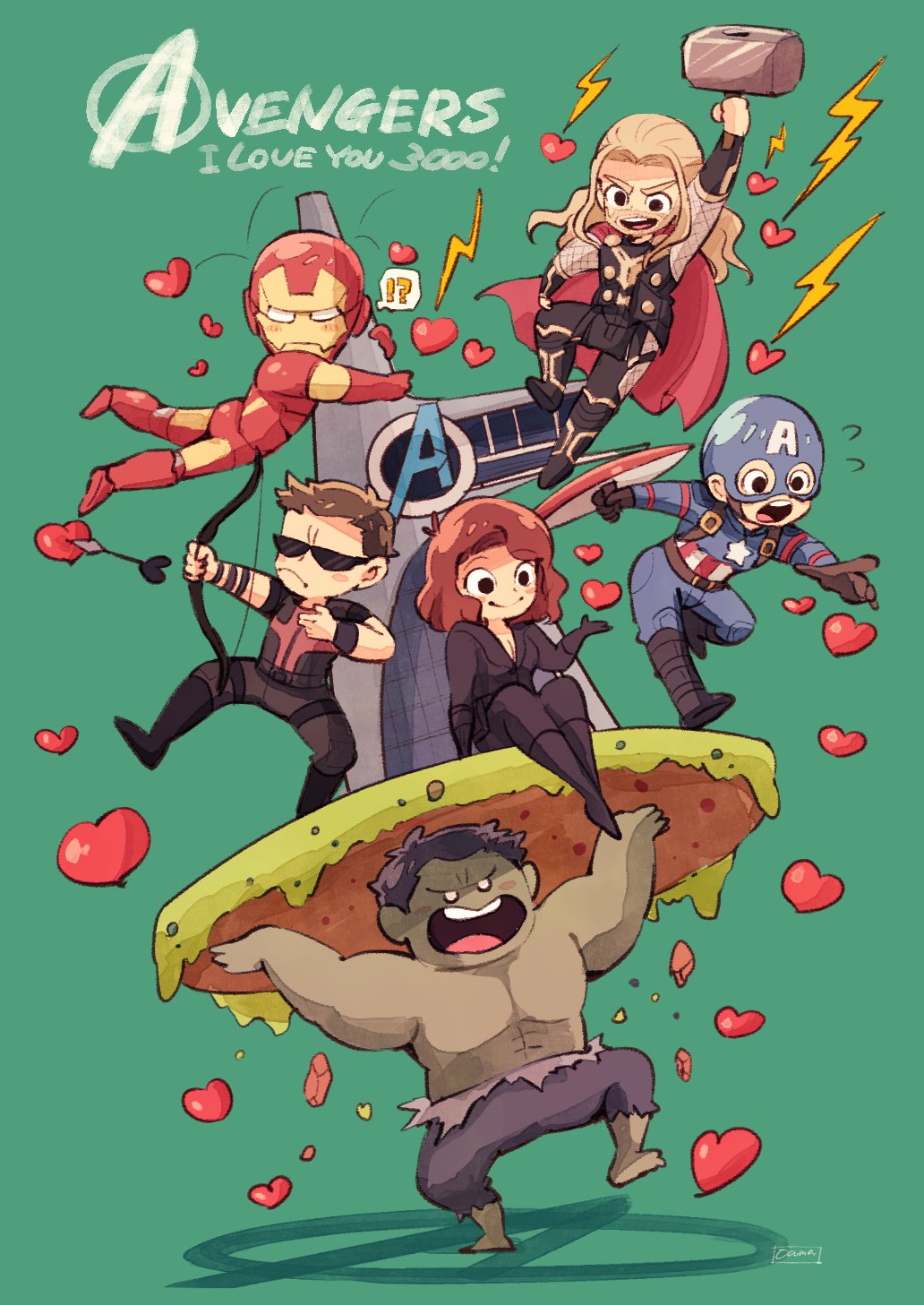 1girl 5boys amazou arc_reactor arm_up armor arms_up arrow_(projectile) arrow_through_heart avengers_(series) bare_shoulders barefoot beard belt black_belt black_bodysuit black_eyes black_footwear black_gloves black_hair black_pants black_shirt black_widow blonde_hair blue_bodysuit bodysuit boots bow_(weapon) breasts brown_belt brown_gloves brown_hair cape captain_america clint_barton closed_mouth collarbone colored_skin copyright_name english_text facial_hair flying_sweatdrops full_armor gloves green_background green_skin grey_pants hawkeye_(marvel) heart helmet highres holding holding_bow_(weapon) holding_weapon hulk iron_man leg_up long_hair long_sleeves looking_down looking_to_the_side marvel marvel_cinematic_universe medium_breasts mjolnir_(marvel) multicolored_armor multiple_boys natasha_romanoff open_mouth pants pocket power_armor purple_shirt red_armor red_cape shirt short_hair simple_background sitting sleeveless sleeveless_shirt smile speech_bubble standing standing_on_one_leg star_(symbol) steve_rogers striped_bodysuit sunglasses superhero_costume teeth the_avengers_(2012) thor_(marvel) tongue v-shaped_eyebrows weapon wristband yellow_armor