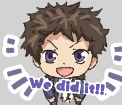 digimon grey_background happy natsuyagi_kazuma purple_eyes short_hair simple_background smile sticker