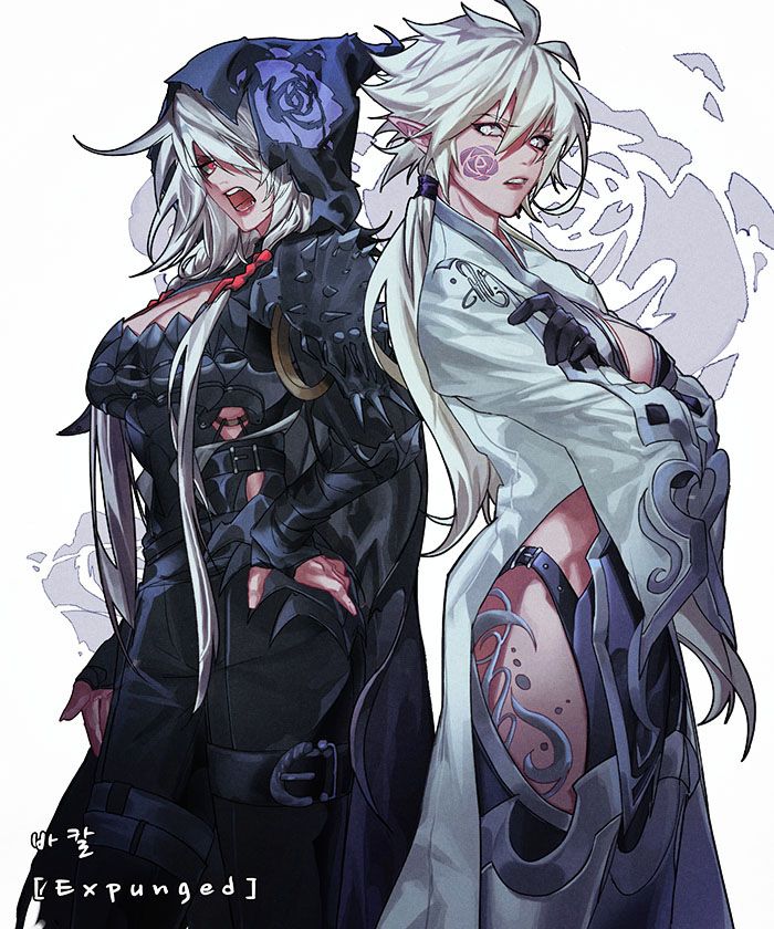 armor belt belt_buckle black_footwear black_gloves braid breastplate breasts buckle cleavage cloak dungeon_and_fighter fingerless_gloves floral_print gloves hood hooded_cloak large_breasts long_hair looking_at_viewer messy_hair red_eyes rogue_(dungeon_and_fighter) shadow_dancer_(dungeon_and_fighter) shiny_clothes short_hair shoulder_armor single_braid spikes thief_(dungeon_and_fighter) twin_braids very_long_hair white_background white_eyes white_hair
