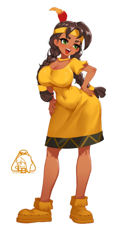 1girl banjo-kazooie banjo-tooie breasts humba_wumba_(banjo-kazooie) indian_clothes large_breasts little_blood simple_background solo white_background