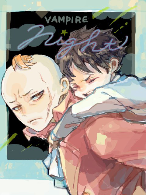 2boys bad_id bad_pixiv_id black_hair carrying closed_eyes darren_shan jacket larten_crepsley looking_back multiple_boys orange_hair piggyback red_jacket scar scar_on_face short_hair the_saga_of_darren_shan