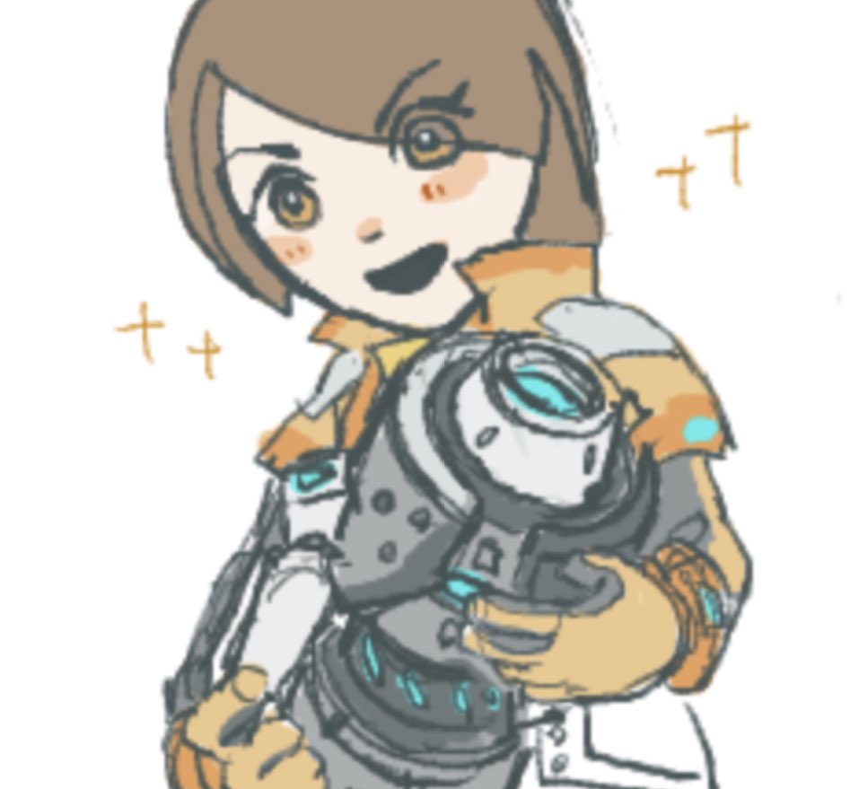 1girl :d blush bob_cut bodysuit brown_eyes brown_hair gloves gun holding holding_weapon jacket mii_(nintendo) mii_gunner mii_gunner_(smash_ultimate) nintendo nyo02921978 oekaki open_mouth short_hair simple_background smile solo super_smash_bros. weapon white_background