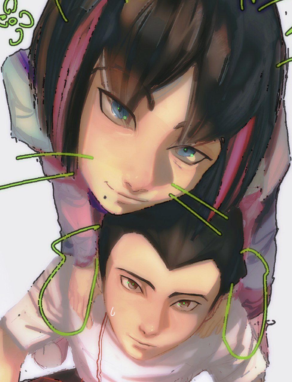 1boy 1girl animal_ears animal_hands atom_(tetsuwan_atom) cat_ears cat_paws cora_(tetsuwan_atom) couple highres ichodai looking_at_viewer picture_frame robot selfie short_hair tagme tetsuwan_atom tetsuwan_atom_(2009)