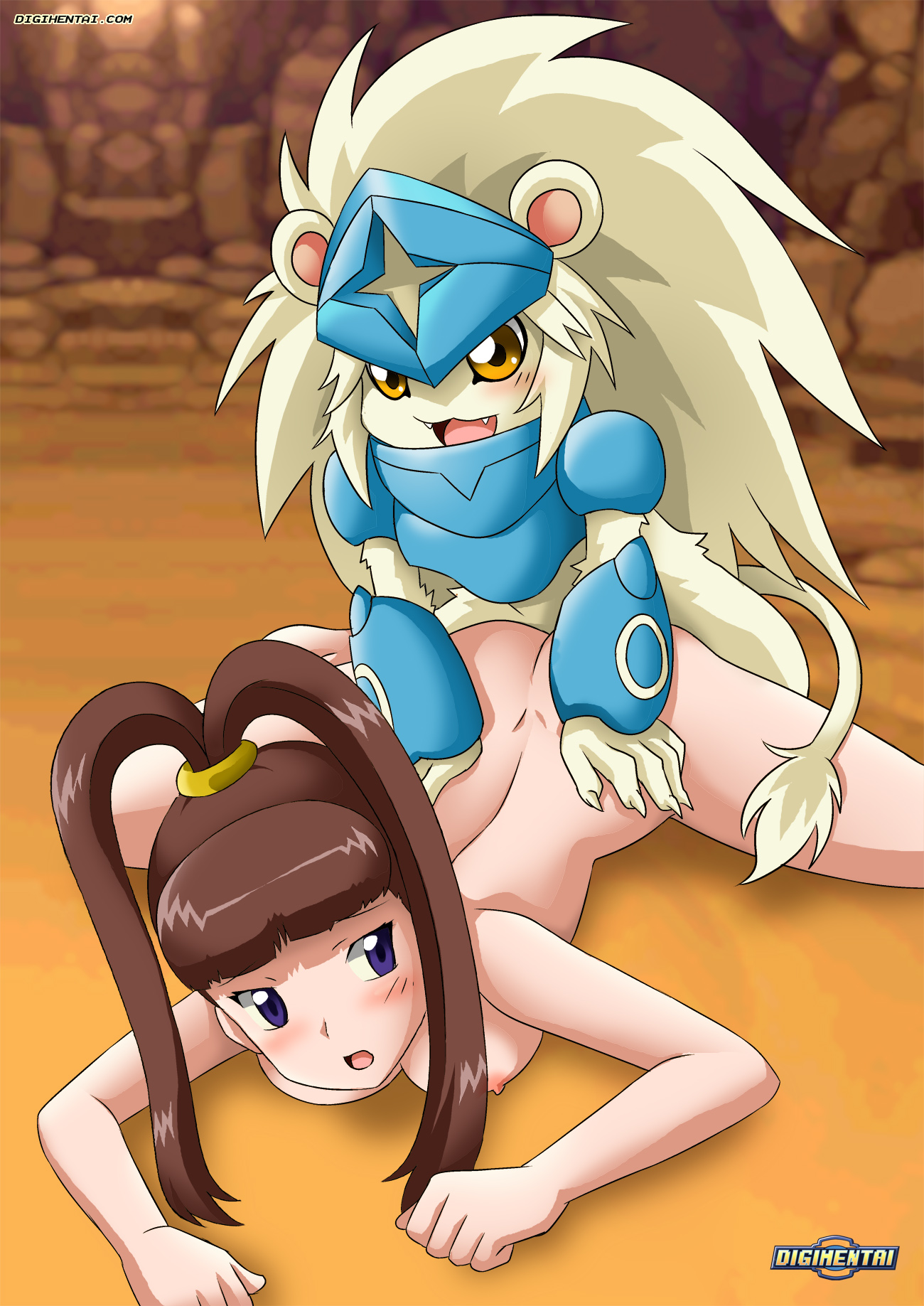 amano_nene_(digimon_xros_wars) digimon digimon_xros_wars hair_ornament hairclip highres long_hair ponytail spadamon split_ponytail