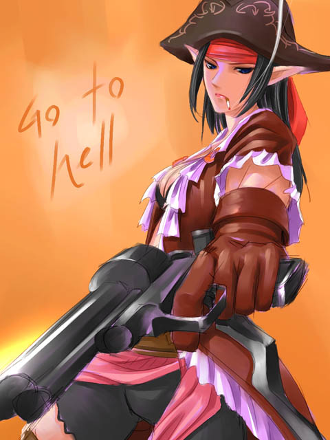 00s 1girl cigarette corsair corsair_(final_fantasy) elf elvaan female_focus final_fantasy final_fantasy_xi gun handgun pointy_ears revolver solo tori tori_(torinchi) weapon