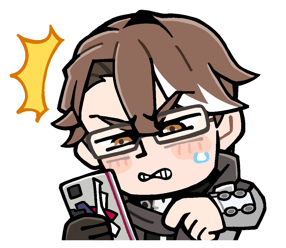 1boy ^^^ bkub black_gloves black_shirt blush_stickers brown_eyes brown_hair cellphone chibi chibi_only glasses gloves grey_jacket grey_scarf guest_art hair_between_eyes holding holding_phone honkai:_star_rail honkai_(series) jacket long_sleeves male_focus meme multicolored_hair official_art phone scarf shirt short_hair simple_background single_glove smartphone solo streaked_hair sweatdrop the_metro._old_man._phone._(meme) transparent_background v-shaped_eyebrows welt_yang white_hair